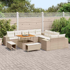 Conjunto de sofá de jardín 13 pcs Beige ratán sintético