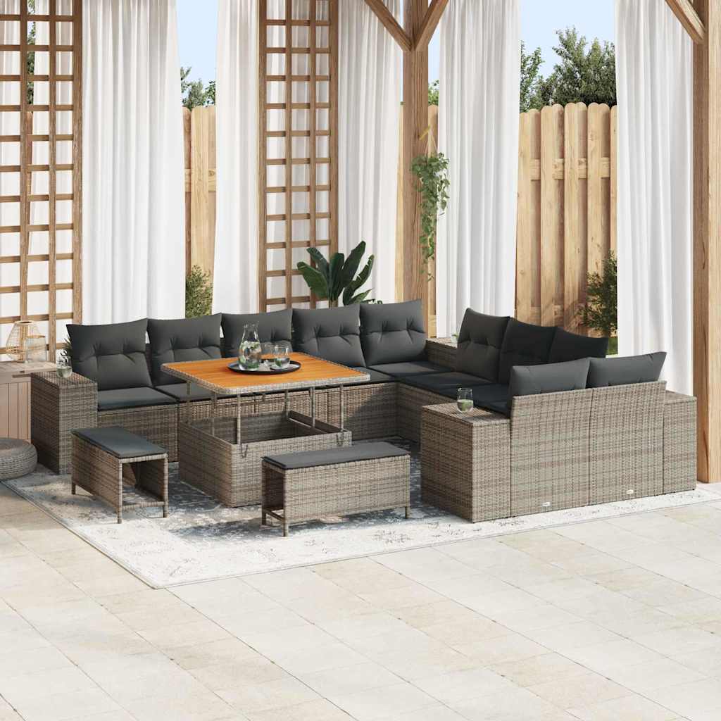 Conjunto de sofá de jardim 13 peças Bege vime sintético