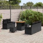 Conjunto de sofás de jardín 8 pcs Negro ratán sintético