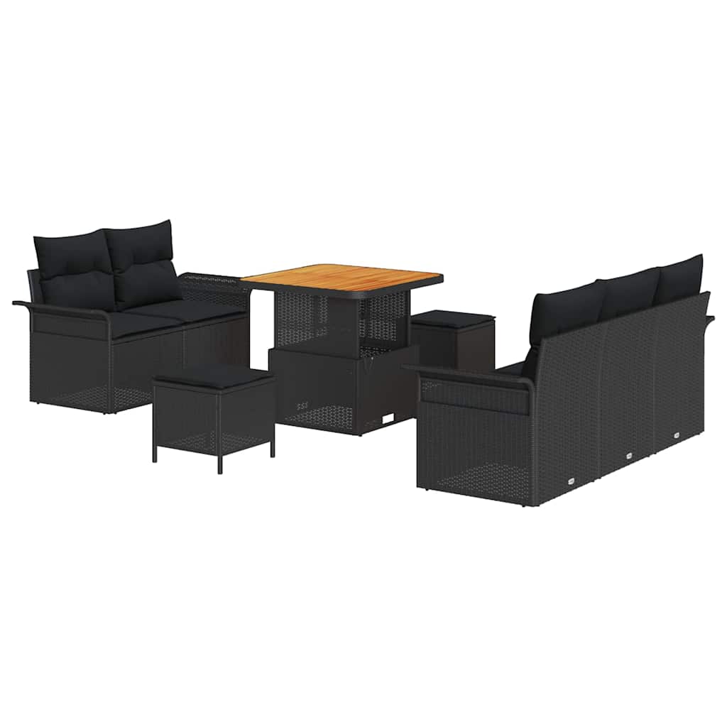 Conjunto de sofás de jardín 8 pcs Negro ratán sintético