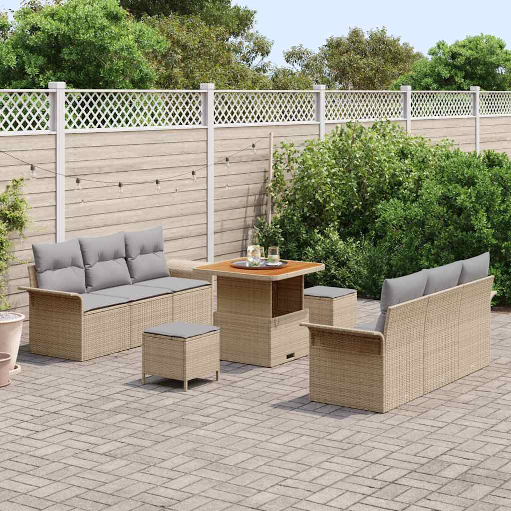 Conjunto de sofás de jardín 9 pcs Beige ratán sintético