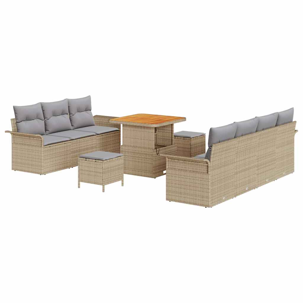 Conjunto de sofás de jardín 10 pcs Beige ratán sintético