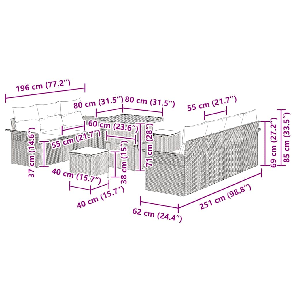 Conjunto de sofás de jardín 10 pcs Beige ratán sintético