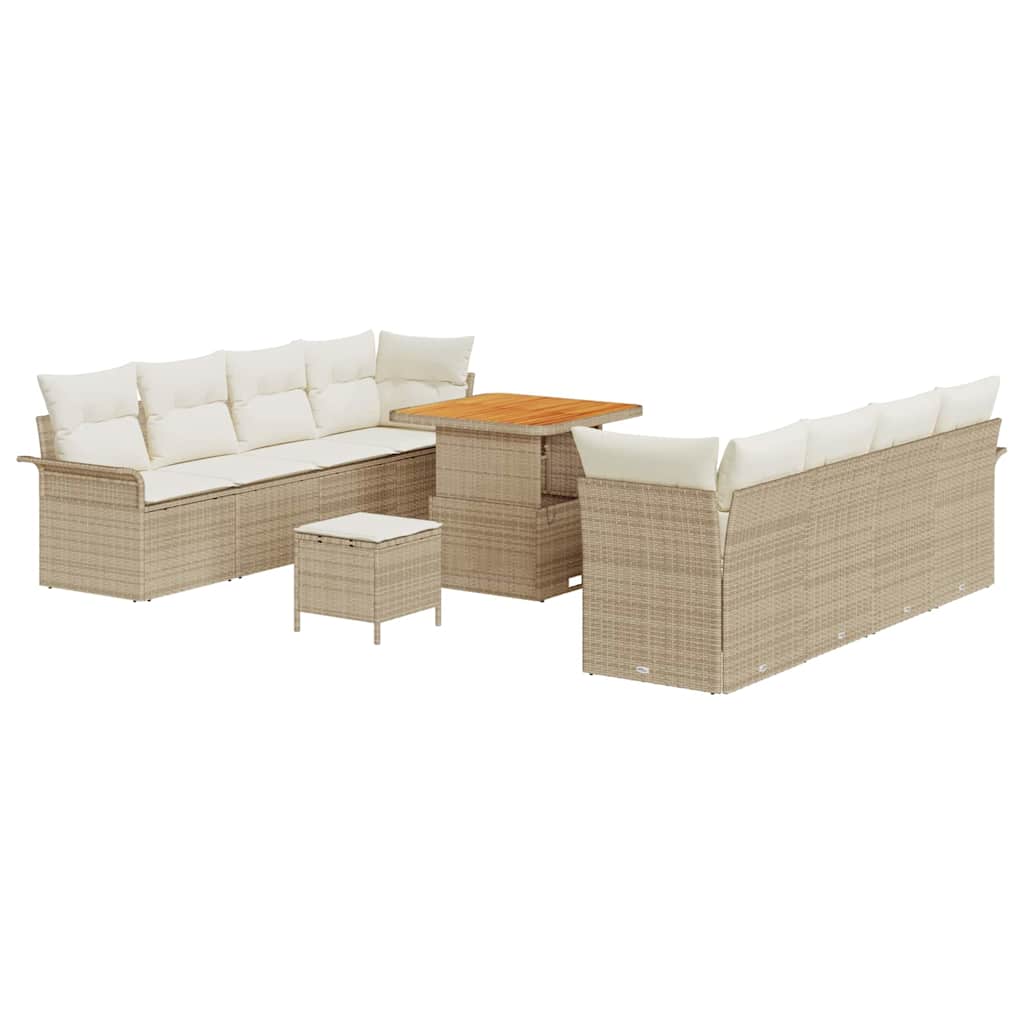 Conjunto de sofás de jardín 11 pcs Beige ratán sintético
