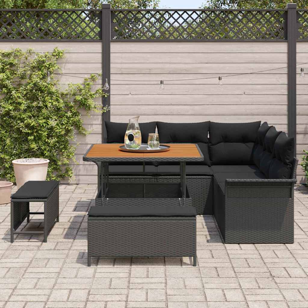 Conjunto de sofás de jardín 8 pcs Negro ratán sintético