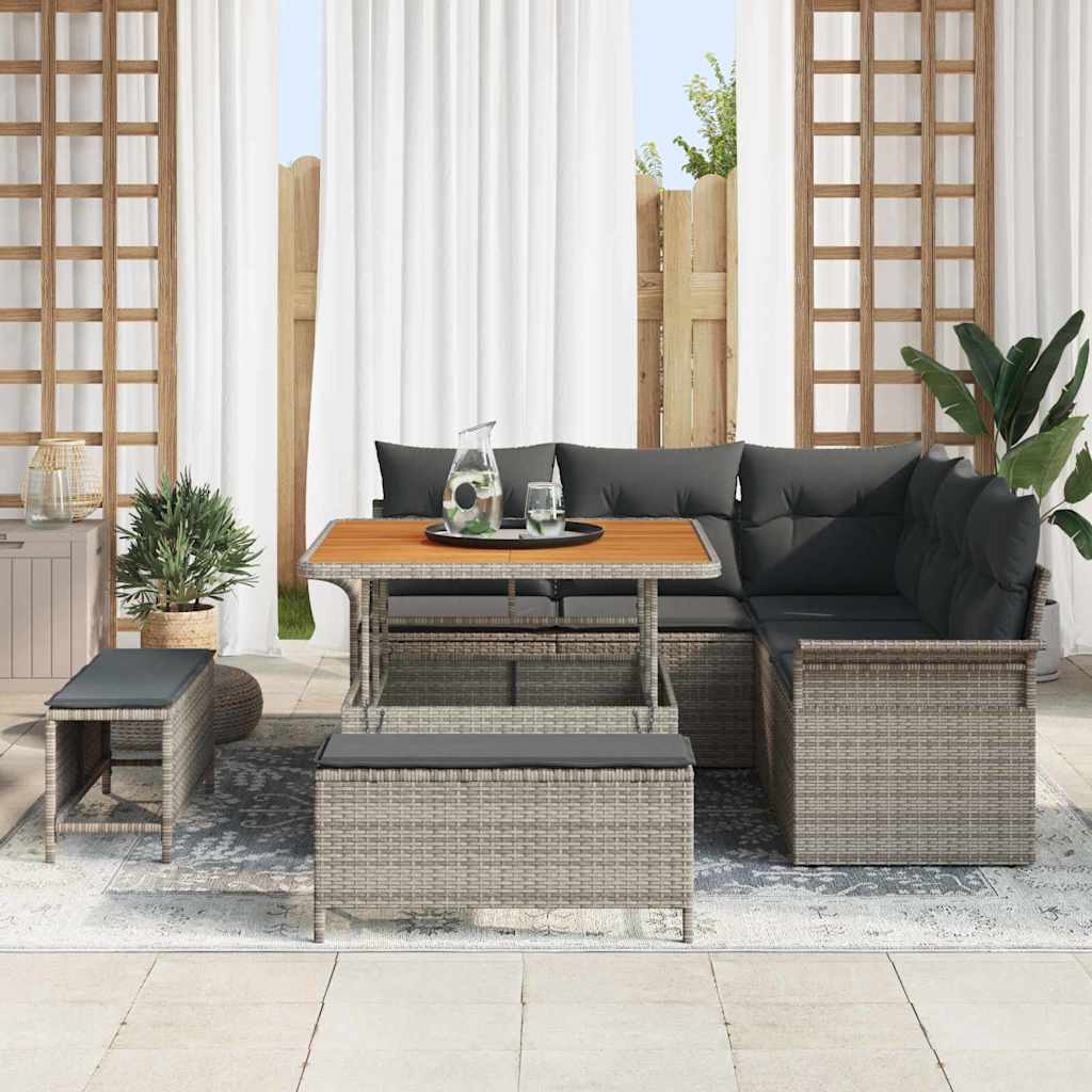 Conjunto de sofás de jardín 8 pcs Gris ratán sintético