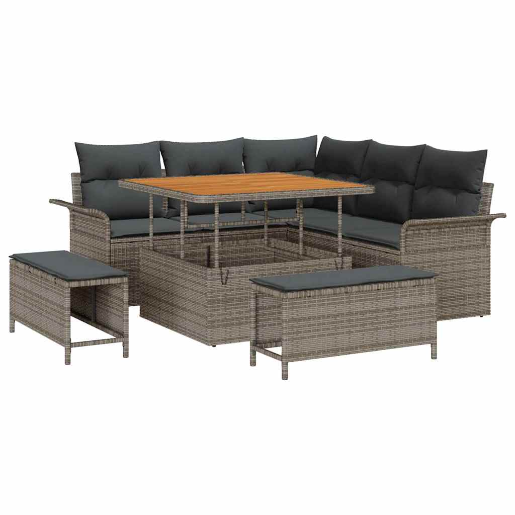 Conjunto de sofás de jardín 8 pcs Gris ratán sintético