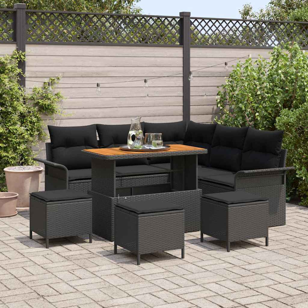 Conjunto de sofás de jardín 9 pcs Negro ratán sintético