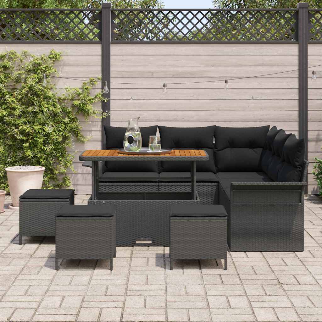 Conjunto de sofás de jardín 9 pcs Negro ratán sintético