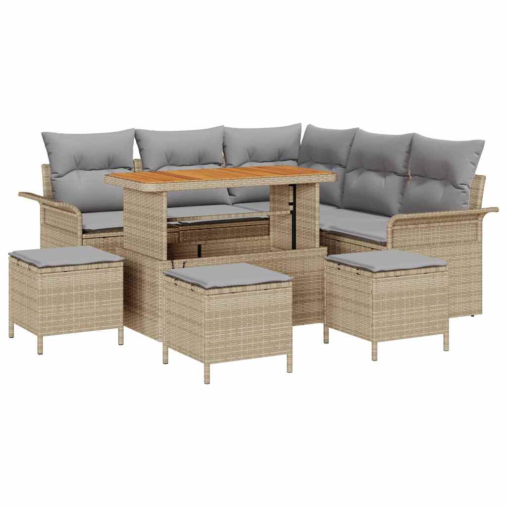Conjunto de sofás de jardín 9 pcs Beige ratán sintético
