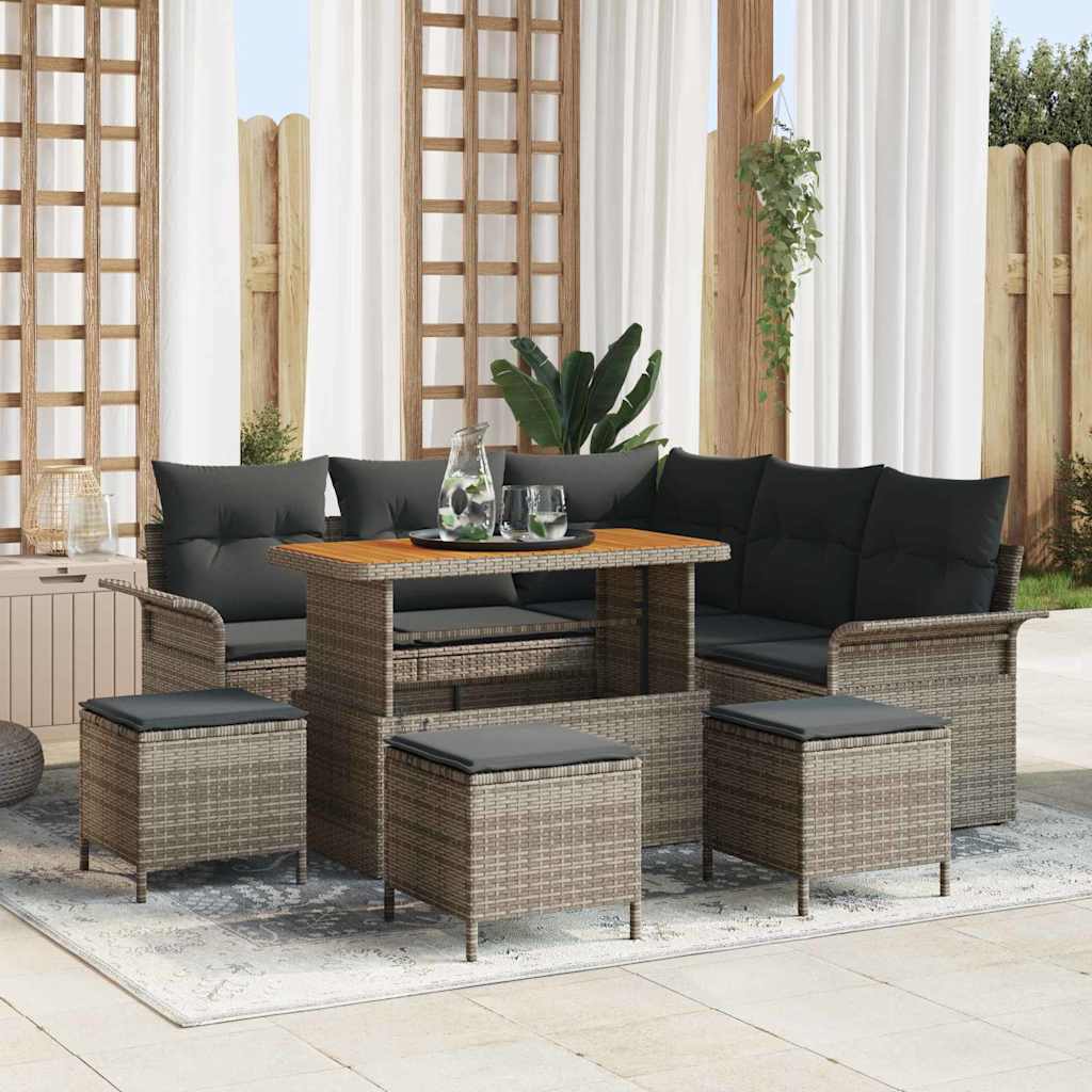 Conjunto de sofás de jardín 9 pcs Gris ratán sintético