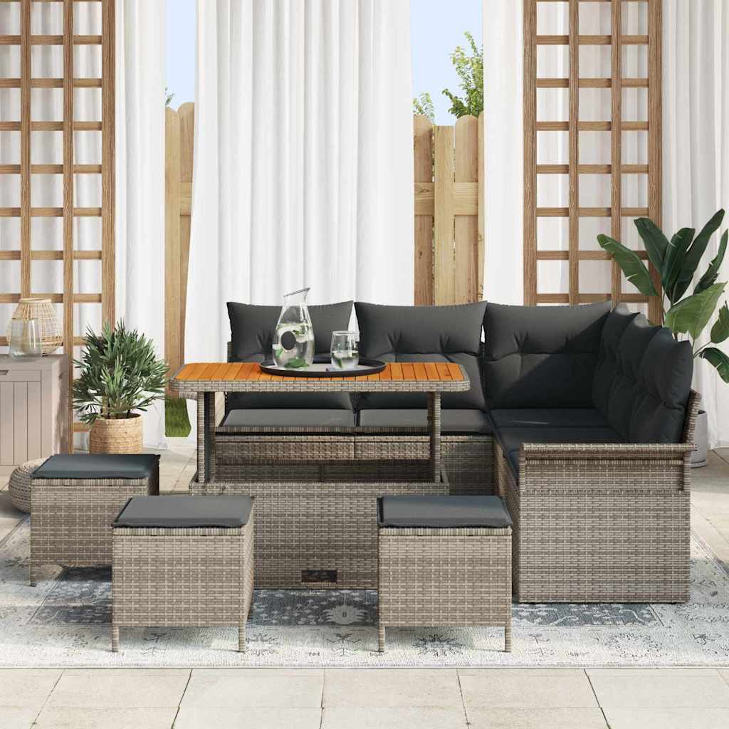 Conjunto de sofás de jardín 9 pcs Gris ratán sintético