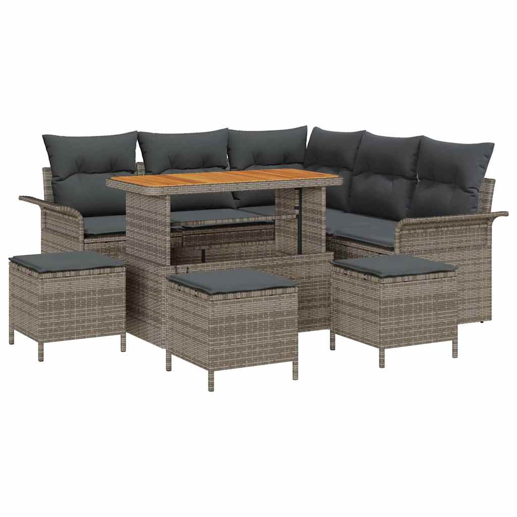 Conjunto de sofás de jardín 9 pcs Gris ratán sintético