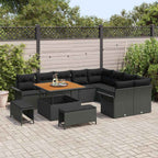 Conjunto de sofás de jardín 12 pcs Negro ratán sintético