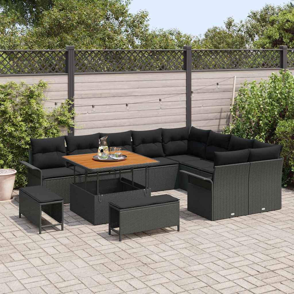 Conjunto de sofás de jardín 12 pcs Negro ratán sintético