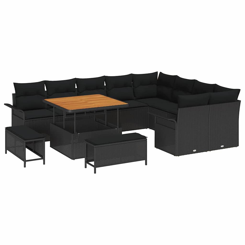Conjunto de sofás de jardín 12 pcs Negro ratán sintético