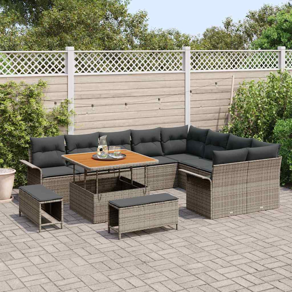 Conjunto de sofás de jardín 12 pcs Gris ratán sintético