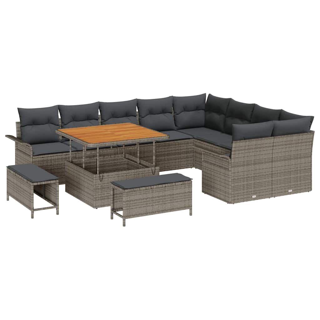 Conjunto de sofás de jardín 12 pcs Gris ratán sintético