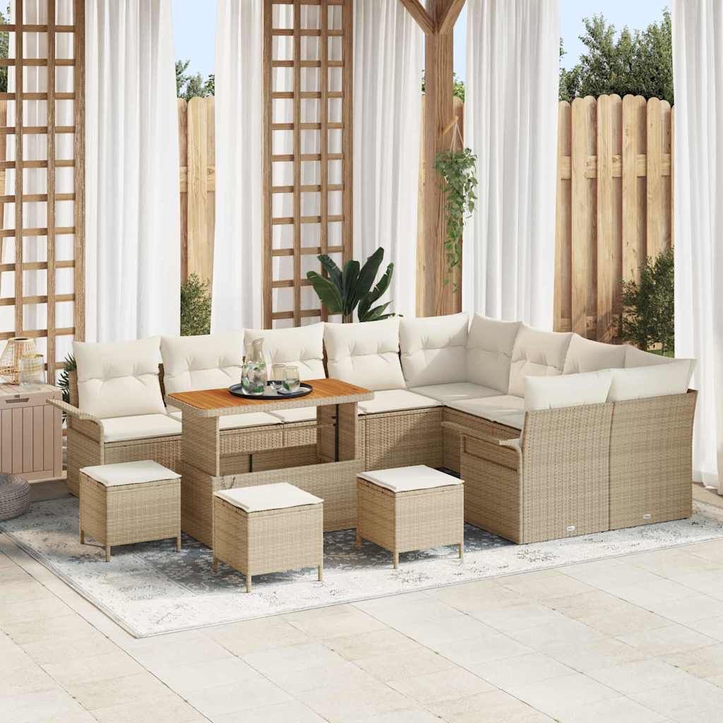 Conjunto de sofás de jardim 13 pçs Bege rotim sintético