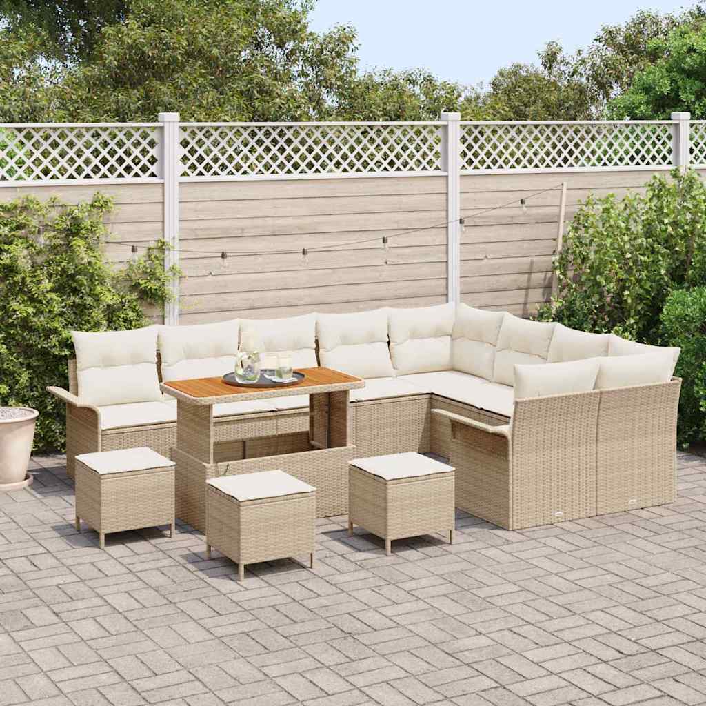 Conjunto de sofás de jardín 13 pcs Beige ratán sintético