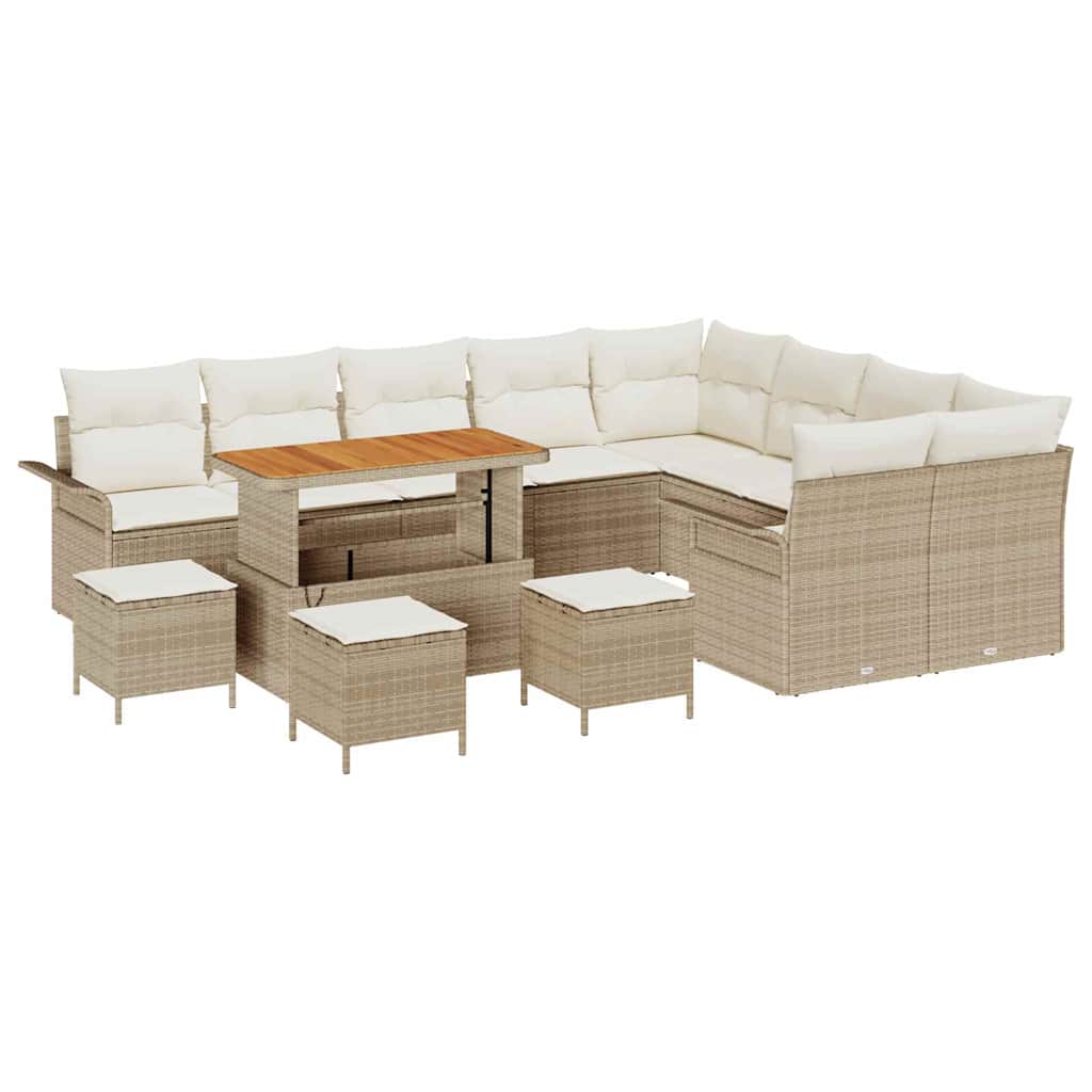 Conjunto de sofás de jardín 13 pcs Beige ratán sintético