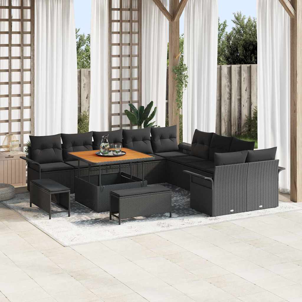 Conjunto de sofás de jardín 13 pcs Negro ratán sintético