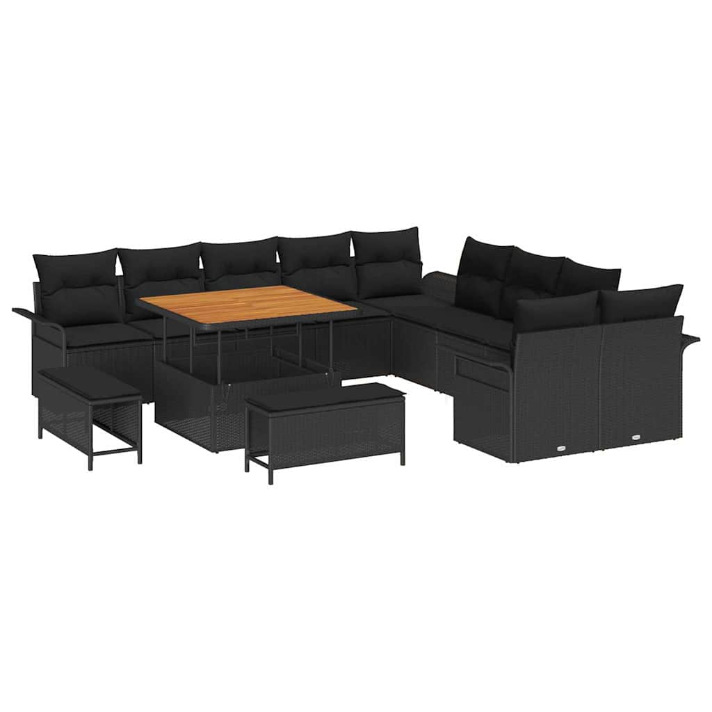 Conjunto de sofás de jardín 13 pcs Negro ratán sintético
