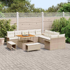 Conjunto de sofás de jardín 13 pcs Beige ratán sintético