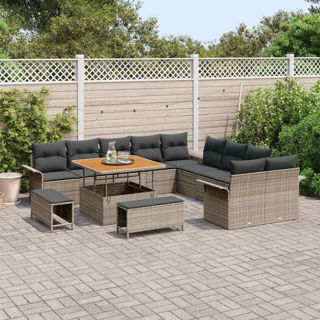 Conjunto de sofás de jardín 13 pcs Gris ratán sintético