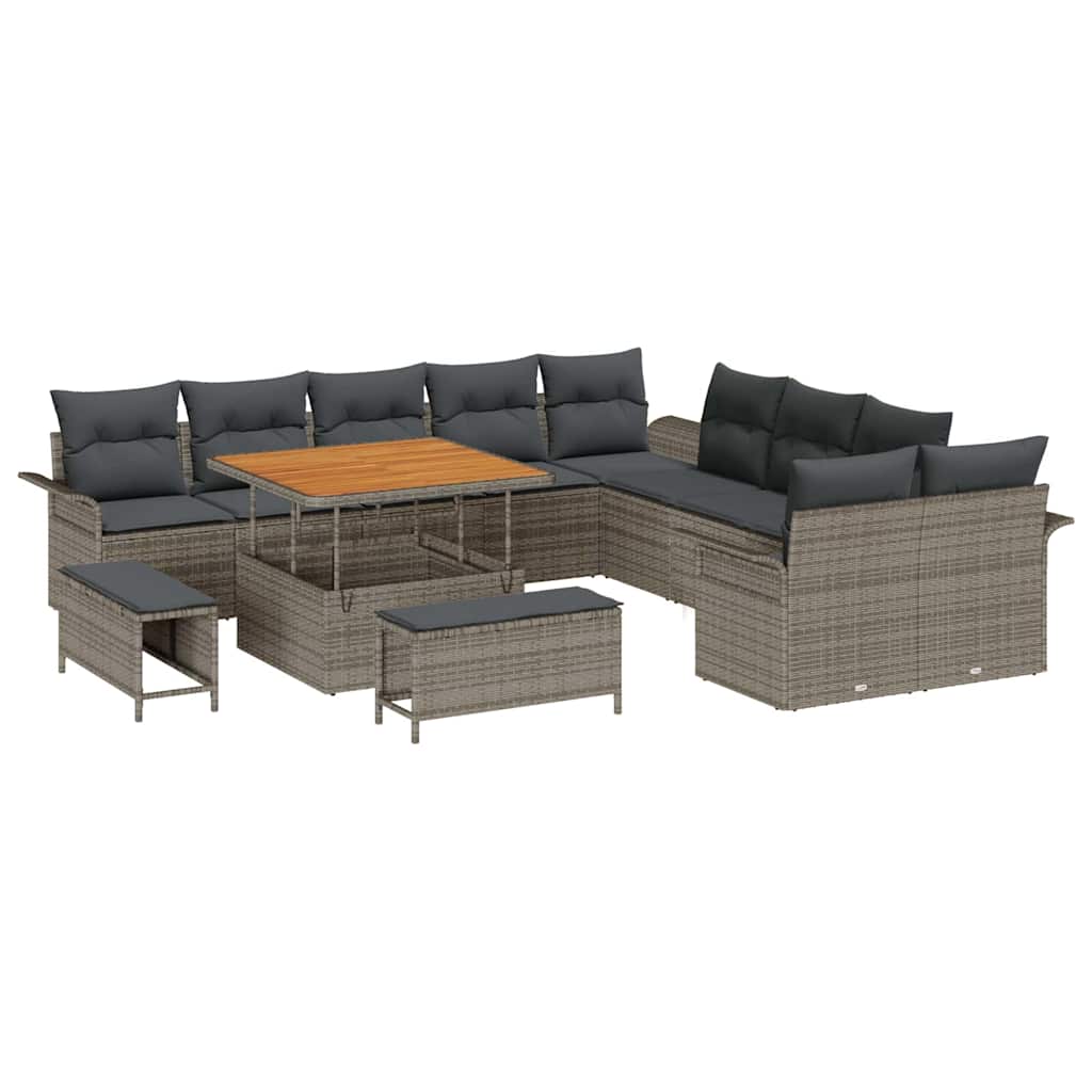 Conjunto de sofás de jardín 13 pcs Gris ratán sintético