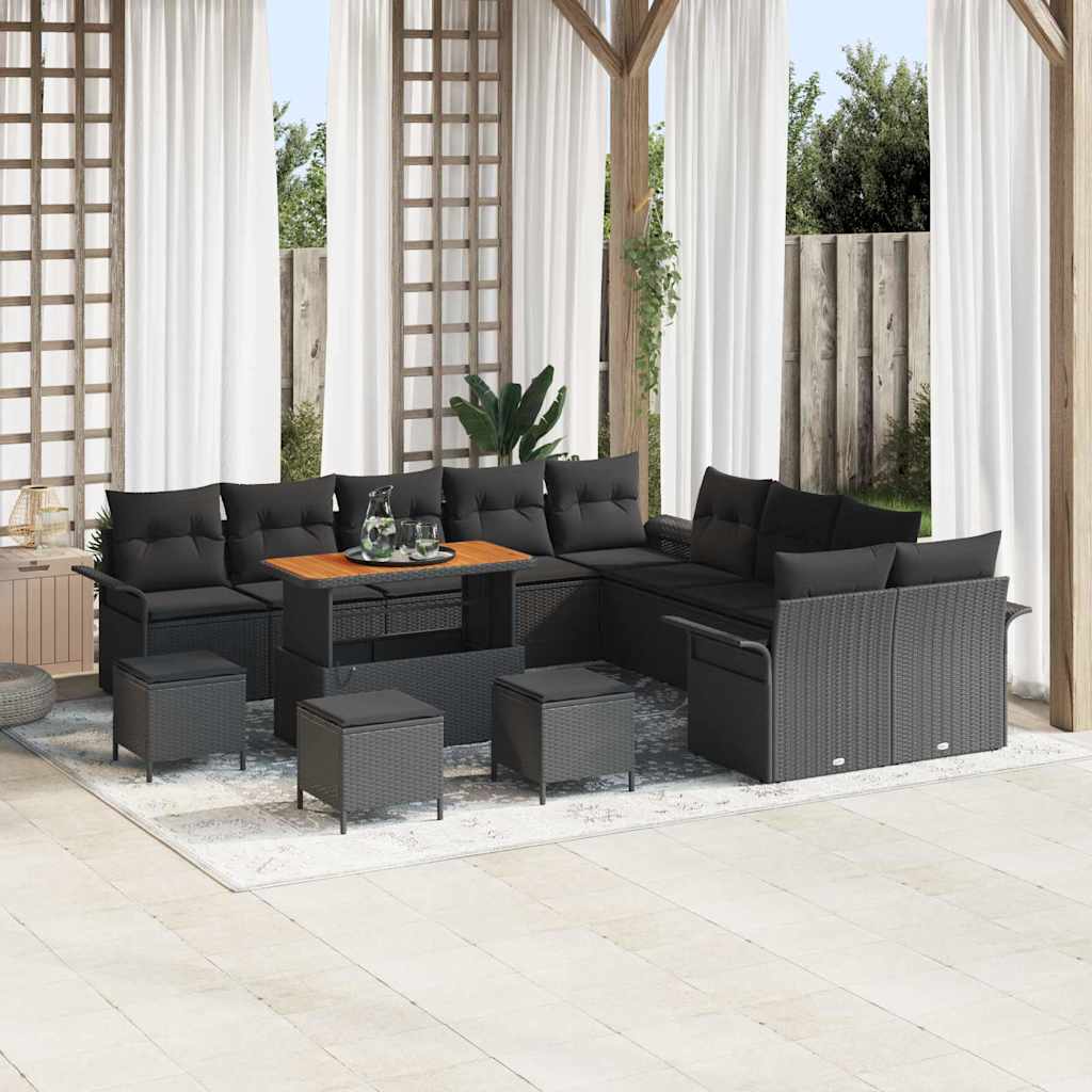 Conjunto de sofás de jardín 14 pcs Beige ratán sintético