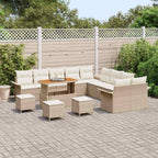 Conjunto de sofás de jardín 14 pcs Beige ratán sintético