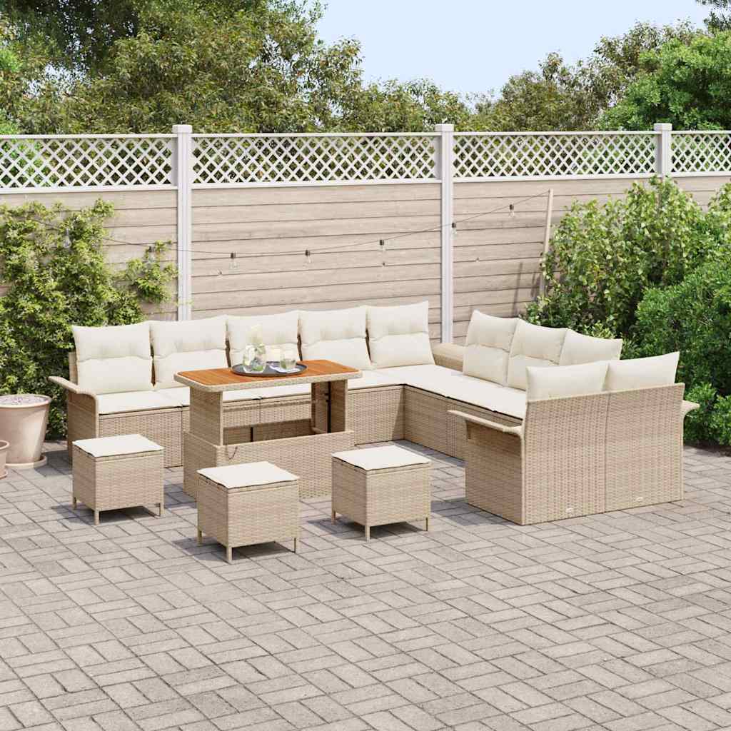 Conjunto de sofás de jardín 14 pcs Beige ratán sintético