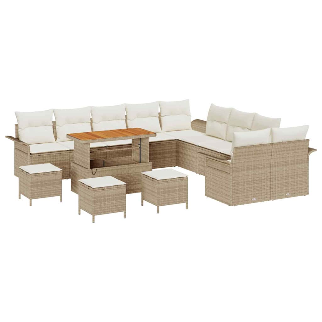 Conjunto de sofás de jardín 14 pcs Beige ratán sintético