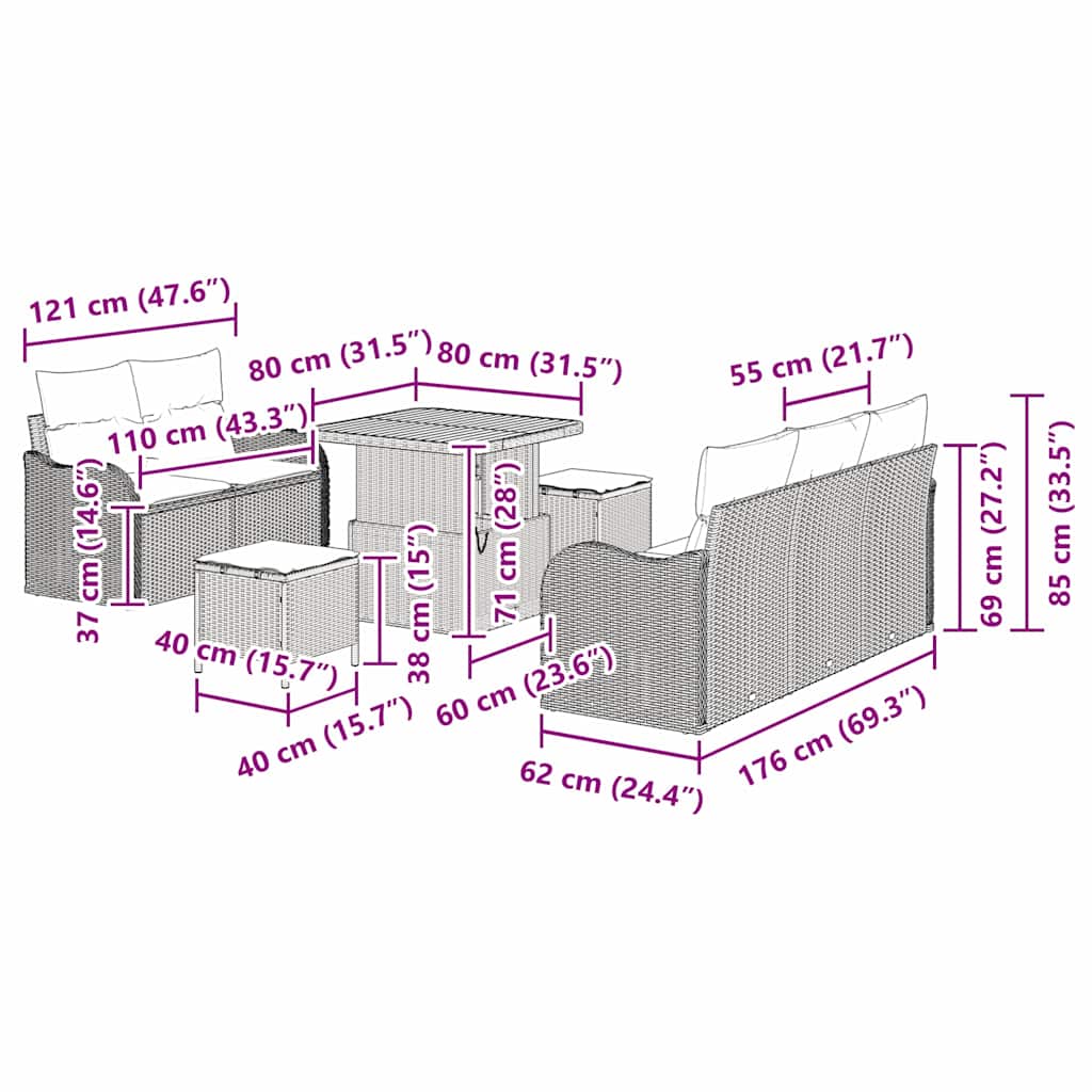 Conjunto de sofás de jardín 8 pcs Beige ratán sintético