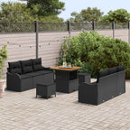 Conjunto de sofás de jardín 9 pcs Negro ratán sintético