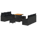 Conjunto de sofás de jardín 9 pcs Negro ratán sintético