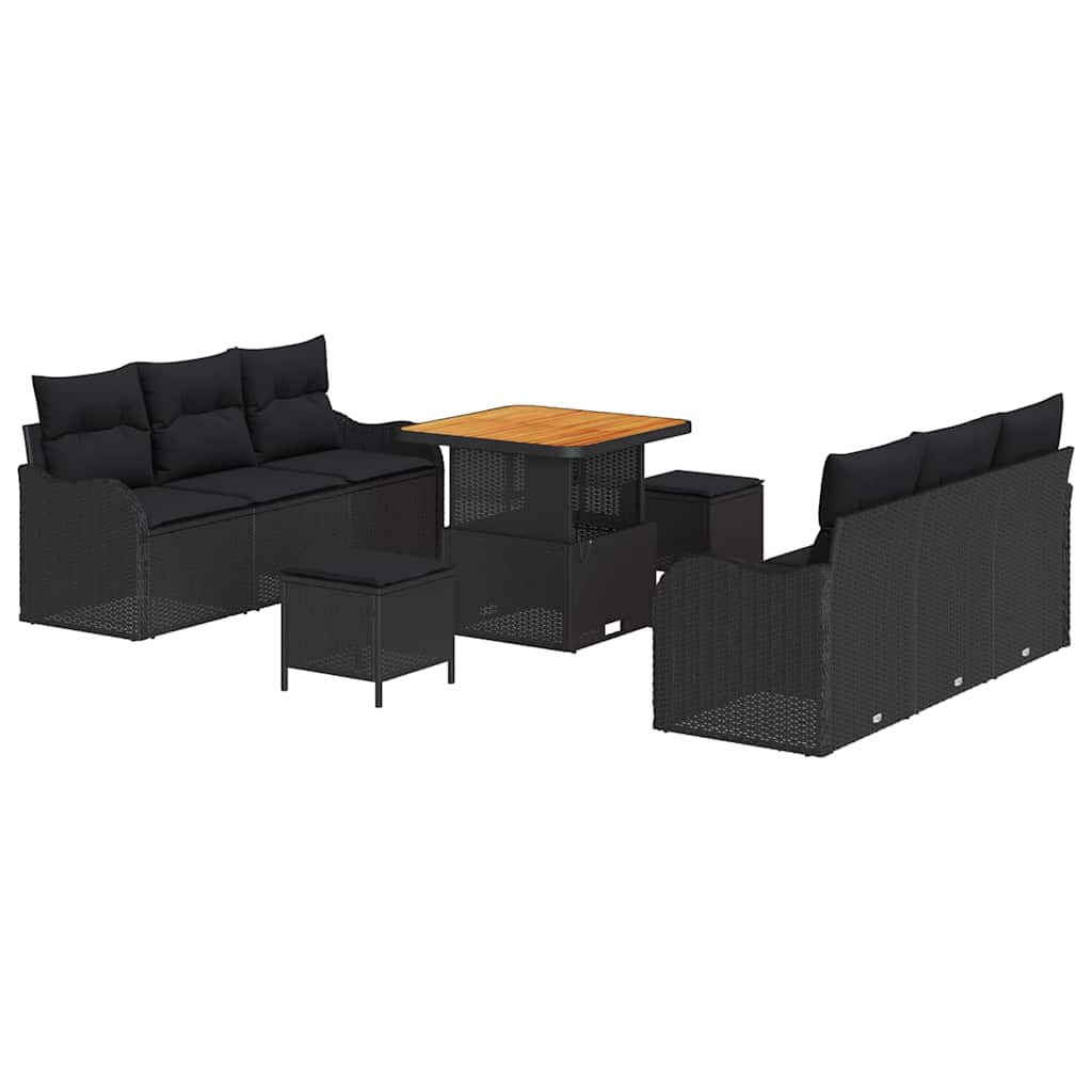 Conjunto de sofás de jardín 9 pcs Negro ratán sintético
