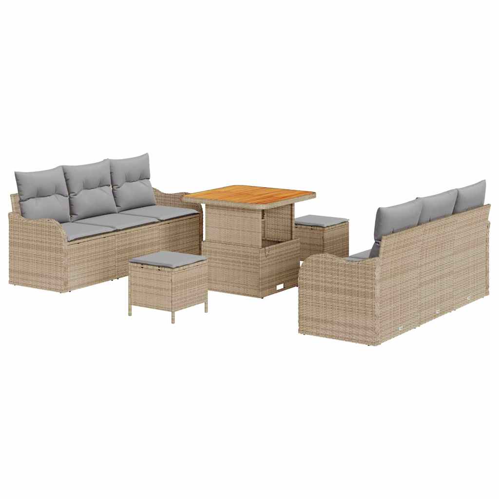 Conjunto de sofás de jardín 9 pcs Beige ratán sintético