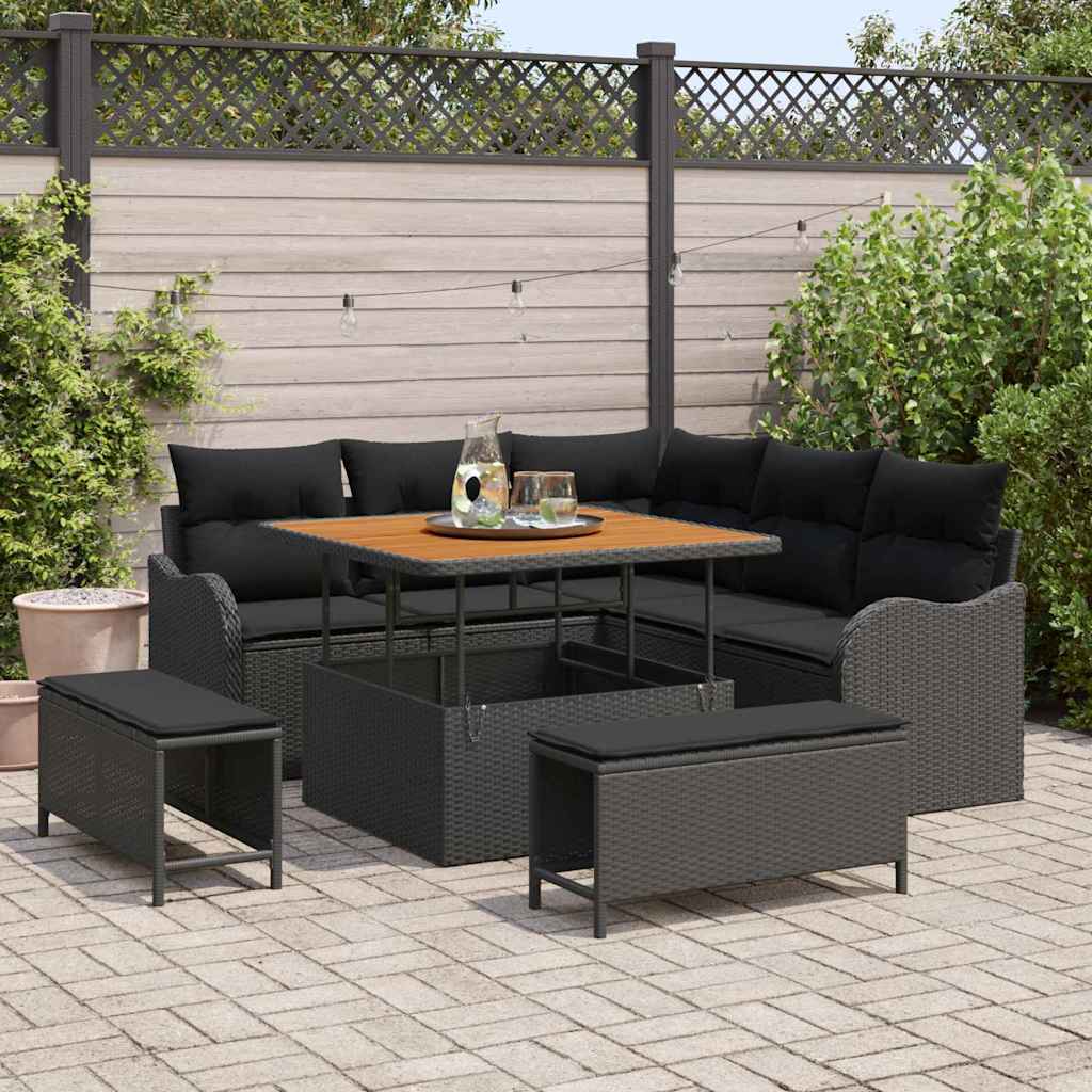 Conjunto de sofás de jardim 8 pçs Bege rotim sintético