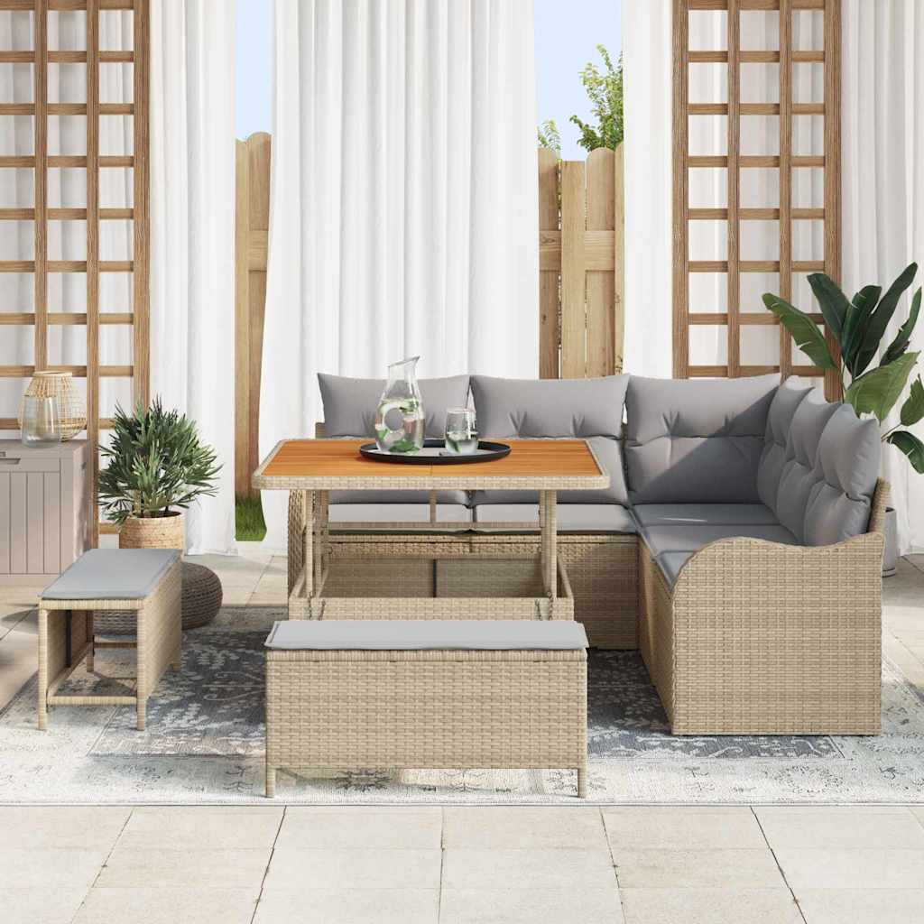 Conjunto de sofás de jardín 8 pcs Beige ratán sintético