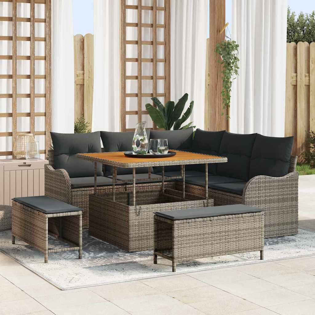 Conjunto de sofás de jardim 8 pçs Bege rotim sintético