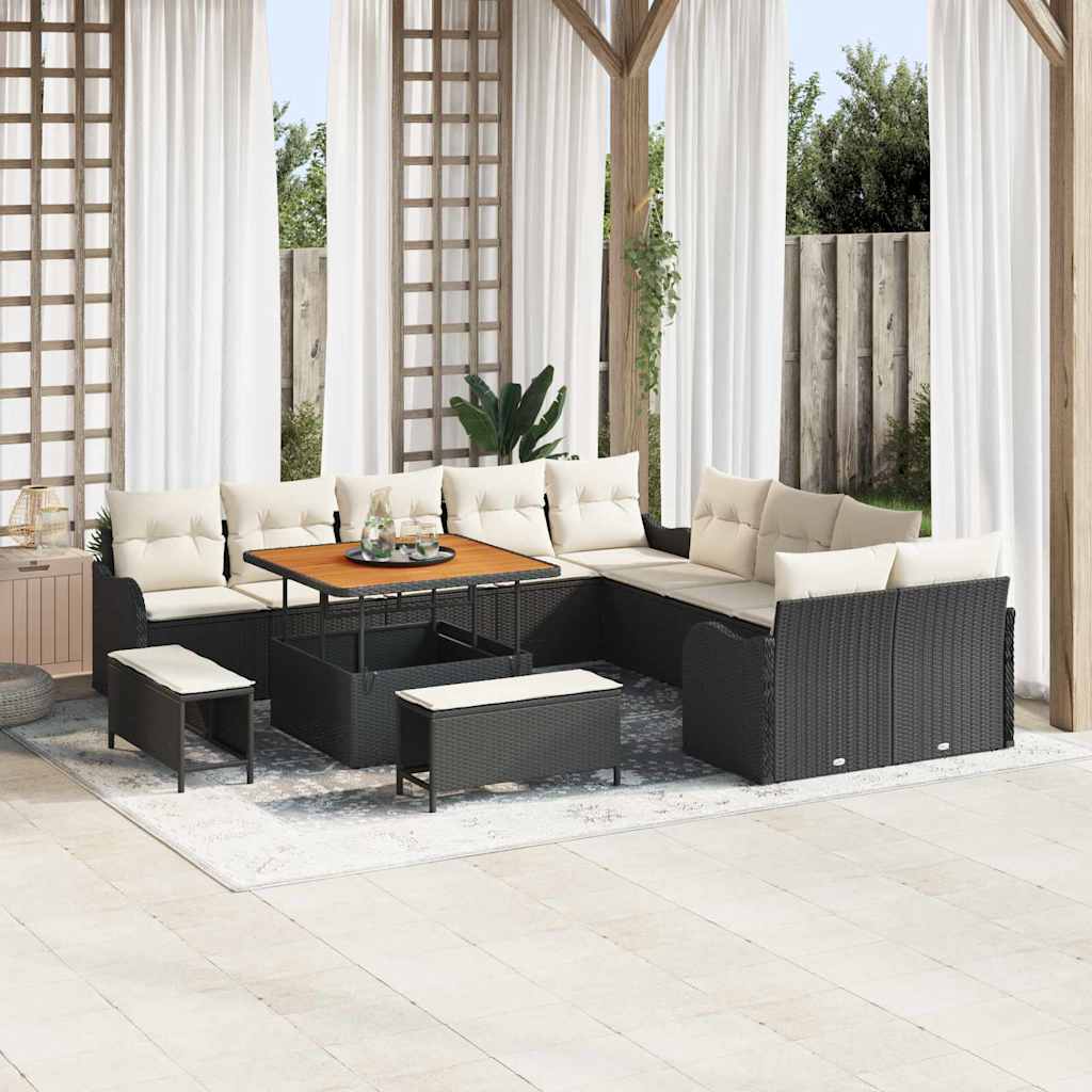 Conjunto de sofá de jardín 13 pcs Beige ratán sintético