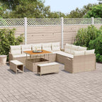 Conjunto de sofá de jardín 13 pcs Beige ratán sintético