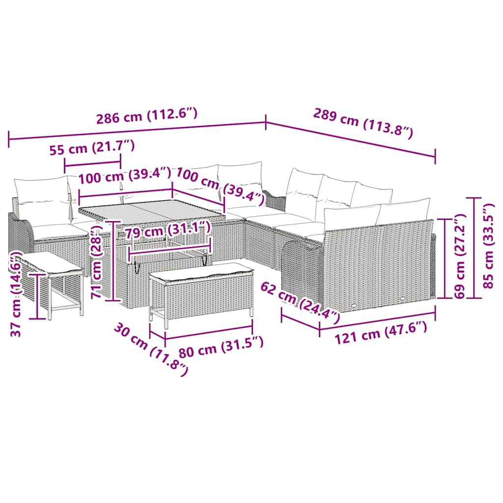Conjunto de sofá de jardín 13 pcs Beige ratán sintético