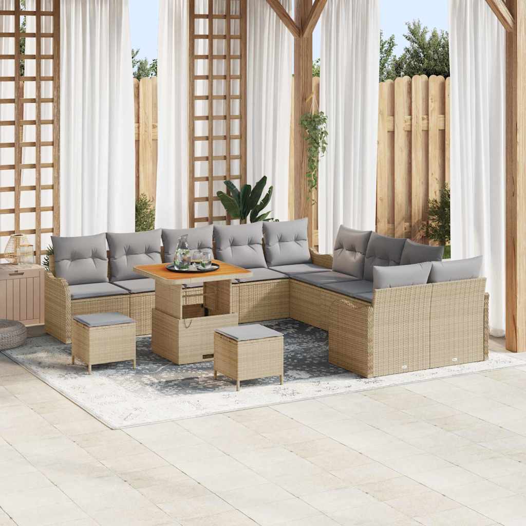 Conjunto de sofá de jardín 13 pcs Beige ratán sintético