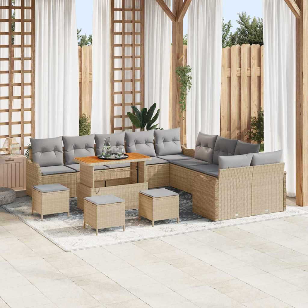 Conjunto de sofá de jardín 13 pcs Beige ratán sintético