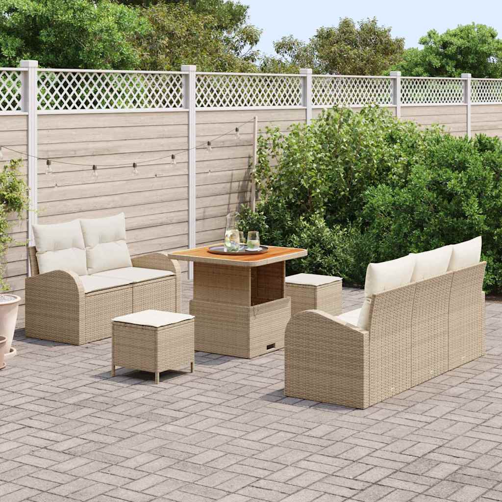 Conjunto de sofás de jardín 8 pcs Beige ratán sintético