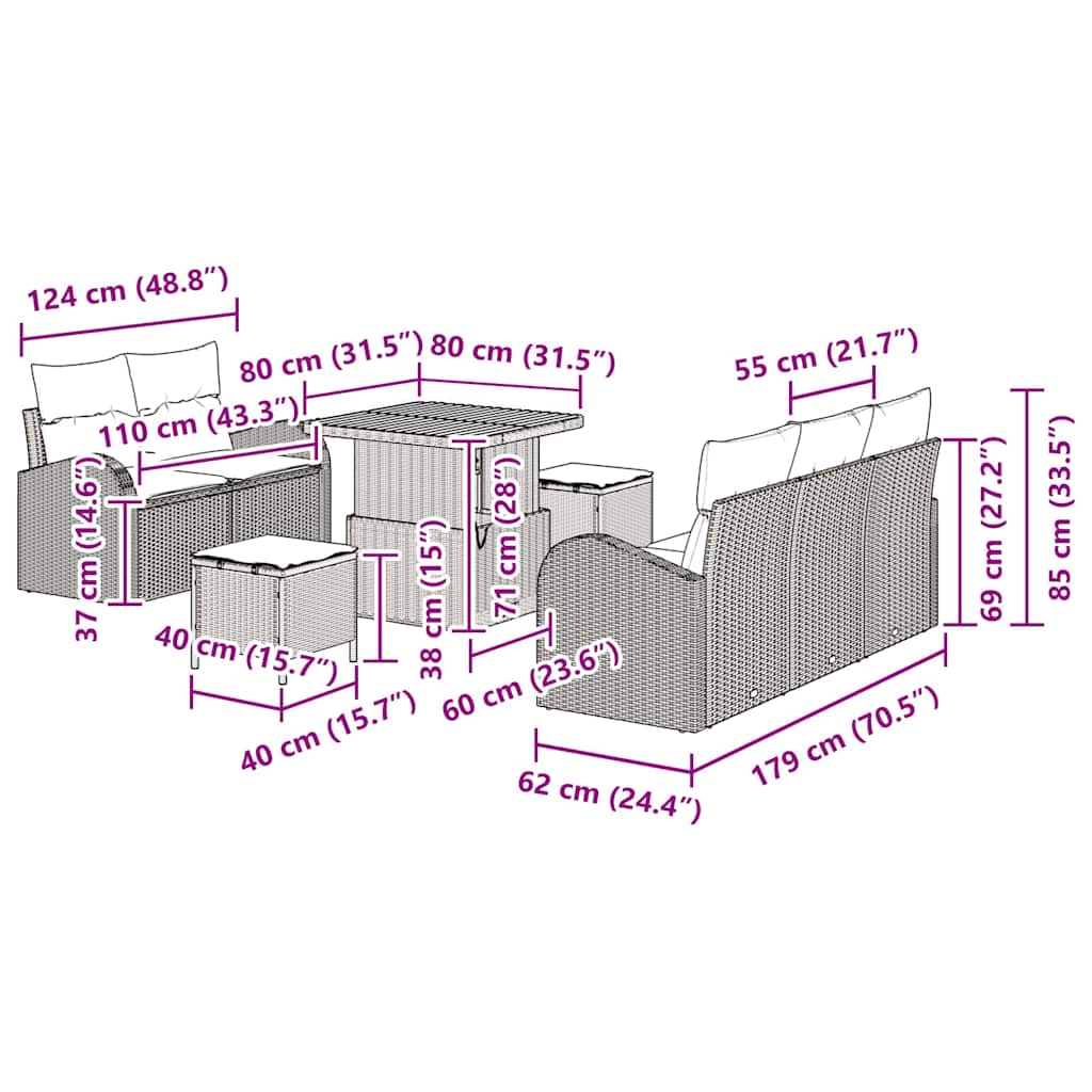 Conjunto de sofás de jardín 8 pcs Beige ratán sintético