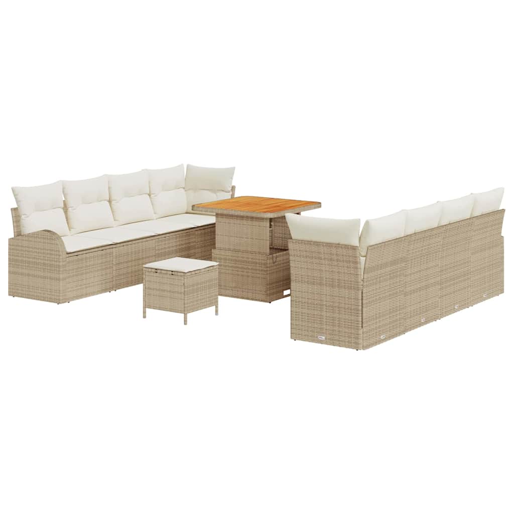 Conjunto de sofás de jardín 11 pcs Beige ratán sintético